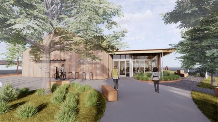 Rendering of west entrance of Sequim Library 